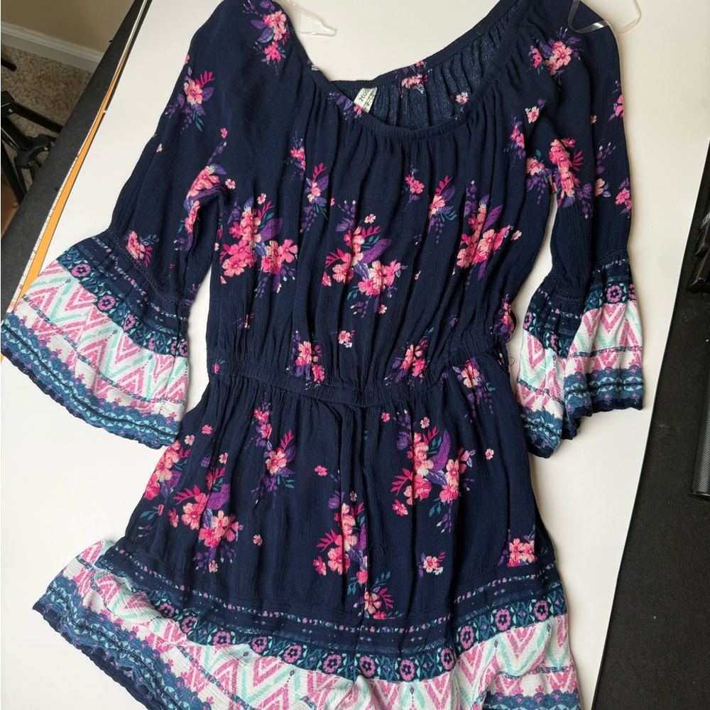 Mudd Navy Floral Tunic with Pink Accents